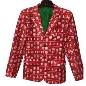Dec 25th Men's Get Lit Christmas Blazer Jacket Size Small Red All Over Print